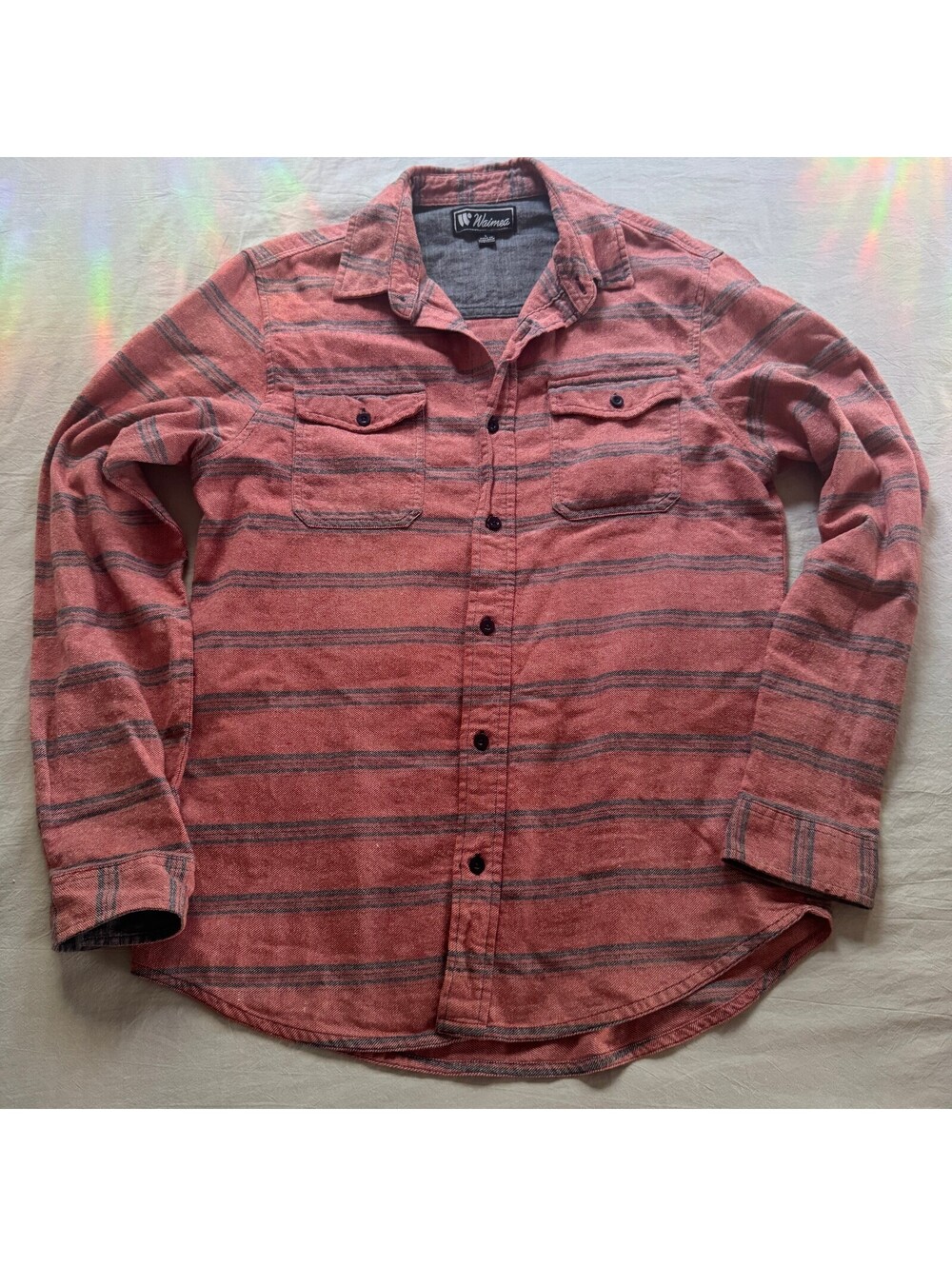Waimea Cotton Button-Up Shirt Striped Red Gray Size L